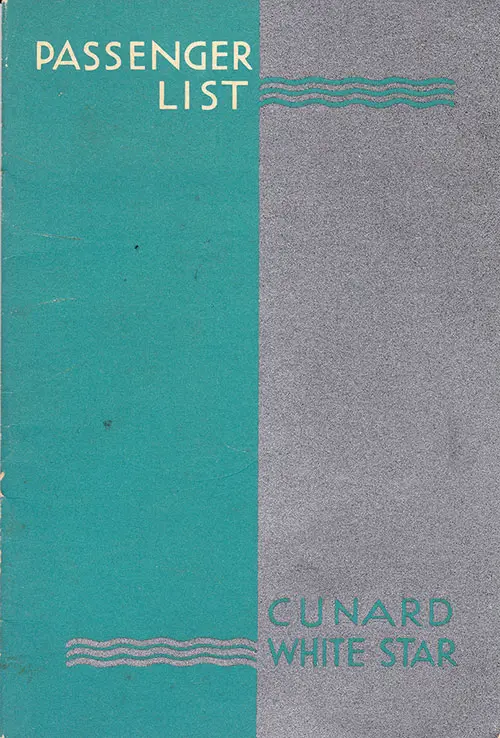 Front Cover of a Tourist Class Passenger List from the RMS Queen Mary of the Cunard Line, Departing 24 May 1950 from New York to Southampton via Cherbourg