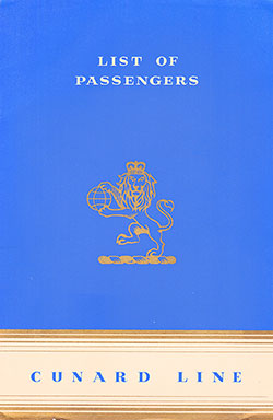 Front Cover of a Cabin Class Passenger List from the RMS Queen Mary of the Cunard Line, Departing 5 June 1952 from Southampton to New York via Cherbourg