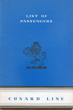 Front Cover of a Cabin Class Passenger List from the RMS Queen Mary of the Cunard Line, Departing 1 July 1953 from Southampton to New York via Cherbourg