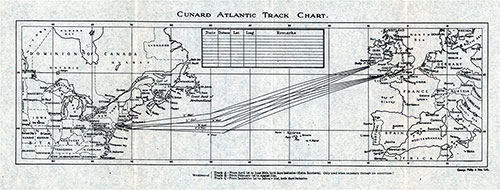Cunard Atlantic Track Chart - 27 July 1929.