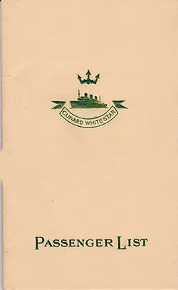 Front Cover of a Third Class Passenger List from the RMS Scythia of the Cunard Line, Departing 25 September 1937 from Liverpool to New York and Boston via Dublin and Galway