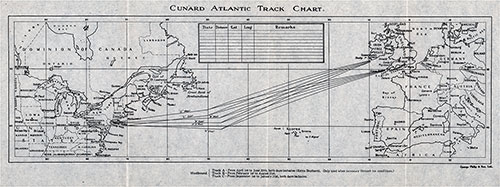 Cunard Atlantic Track Chart - 24 August 1929