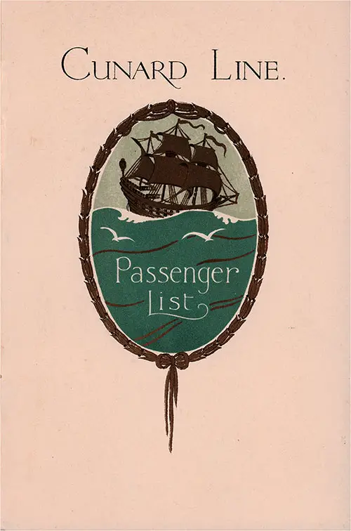 Front Cover, Cunard Line RMS Tuscania Tourist Third Cabin Passenger List - 26 July 1930.
