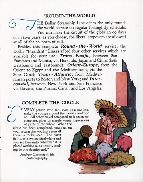 'Round the World and Complete the Circle, Included in the 30 September 1930 Cabin Class Passenger List of the SS President Van Buren of the Dollar Steamship Line.