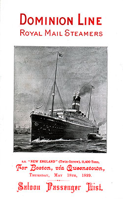1899-05-18 Passenger Manifest for the SS New England