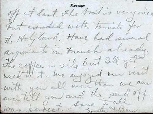 Inscription from Passengers About Their Experience on the Ship During This Voyage.