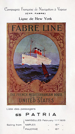 Front Cover, Passenger List SS Patria 1928