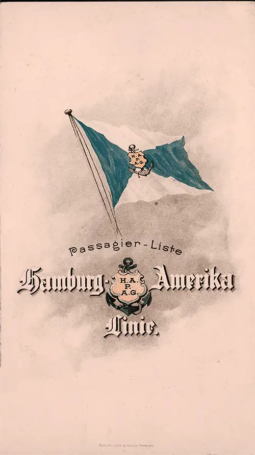 Front Cover of a Cabin Passenger List for the SS Fürst Bismarck of the Hamburg America Line, Departing 26 January 1902 from Naples to New York via Gibraltar