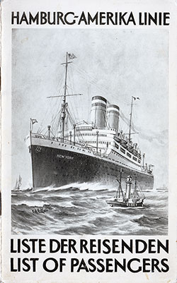 Front Cover - Passenger Manifest, SS New York, Hamburg America Line, January 1929