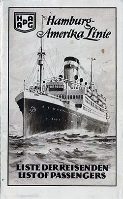 Passenger Manifest, Hamburg Amerika Linie, SS Thuringia, September 1927
