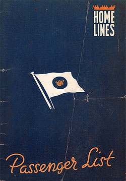 Front Cover, Home Lines MS Italia Tourist Class Passenger List - 20 October 1952.