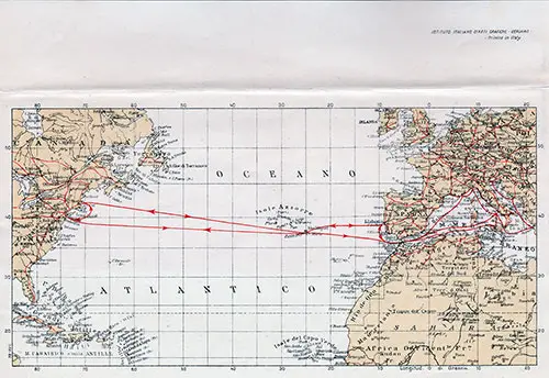 Track Chart, SS Vulcania Passenger List 25 May 1951