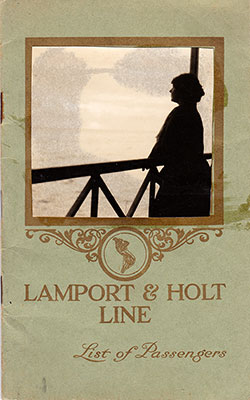 Front Cover of a First Class Passenger List from the SS Vandyck of the Lamport & Holt Line, Departing 9 July 1914 from Buenos Aires to New York via Montevideo, Santos, Rio de Janeiro, Bahia (Salvador), Trinidad (Port of Spain), and Barbados (Bridgetown)