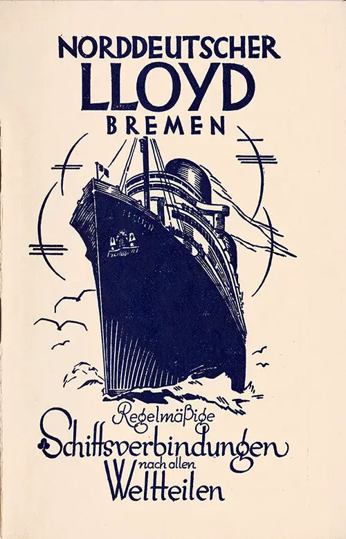 Front Cover of a Tourist and Third Class Passenger List from the SS Bremen of the North German Lloyd, Departing 4 September 1929 from Bremen to New York