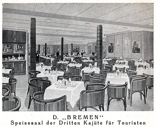 Tourist Third Cabin Dining Room on Board the SS Bremen.