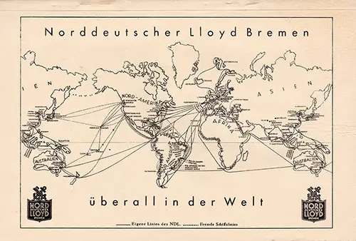 Track Chart on the Back Cover, North German Lloyd SS Bremen Tourist Third Cabin and Third Class Passenger List - 9 July 1936.