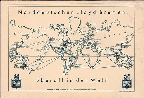 Track Chart on the Back Cover, North German Lloyd SS Bremen Tourist Third Cabin and Third Class Passenger List - 14 August 1936.