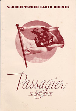 Front Cover of a Cabin Class Passenger List from the SS Bremen of the North German Lloyd, Departing 3 May 1938 from Bremen to New York via Southampton and Cherbourg