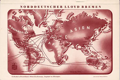 Track Chart on the Back Cover, North German Lloyd SS Bremen Cabin Class Passenger List - 3 May 1938.