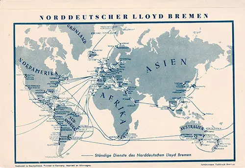 Track Chart on the Back Cover, North German Lloyd SS Bremen Cabin Class Passenger List - 22 October 1938.