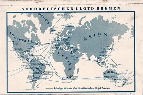 Track Chart on the Back Cover, North German Lloyd SS Bremen Cabin, Tourist Third Cabin, and Third Class Passenger List - 22 October 1938.