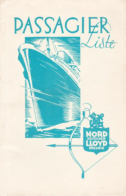 Front Cover of a Tourist Third Cabin and Third Class Passenger List from the SS Europa of the North German Lloyd, Departing 17 September 1932 from Bremen to New York via Southampton and Cherbourg
