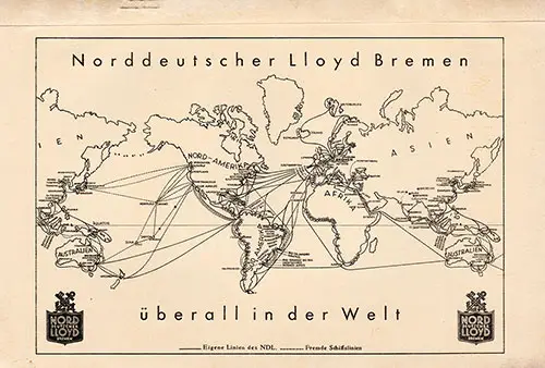 Track Chart on the Back Cover, North German Lloyd SS Europa First Class Passenger List - 24 January 1936