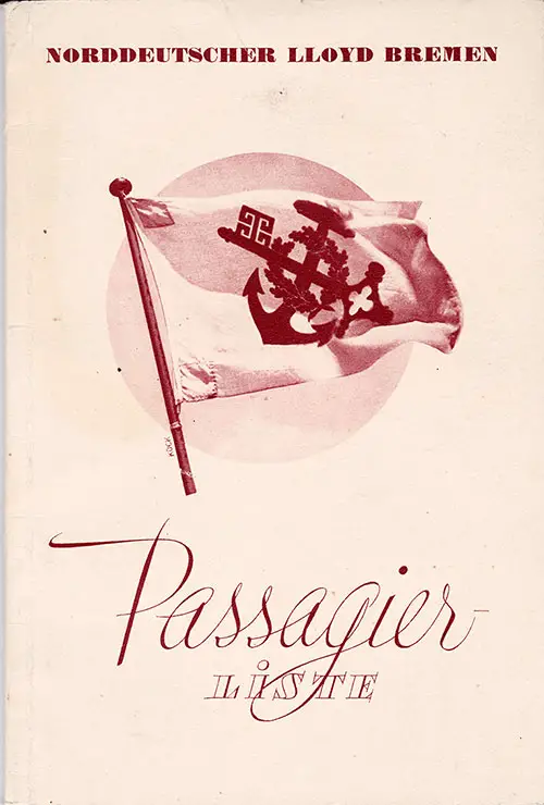 Front Cover of a Tourist Third Cabin and Third Class Passenger List from the SS Europa of the North German Lloyd, Departing 8 October 1937 from Bremen to New York via Southampton and Cherbourg