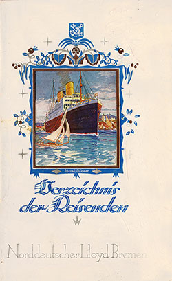 Front Cover of a Cabin Class Passenger List from the SS München of the North German Lloyd, Departing 30 August 1928 from Bremen to New York via Cherbourg and Queenstown (Cobh)