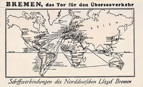 Global Track Chart on the Back Cover, North German Lloyd SS München Cabin Class Passenger List - 30 August 1928.