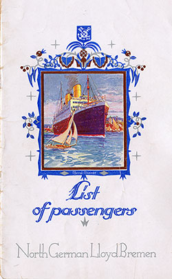 Front Cover of a Arion Club and Cabin Passenger List from the SS Sierra Ventana of the North German Lloyd, Departing 13 June 1925 from New York to Bremen via Cherbourg