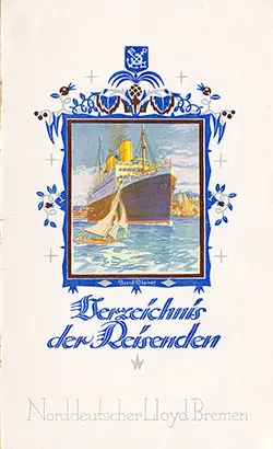 Front Cover of a Cabin Class Passenger List from the SS Sierra Ventana of the North German Lloyd, Departing 19 June 1926 from New York to Bremen via Plymouth and Cherbourg