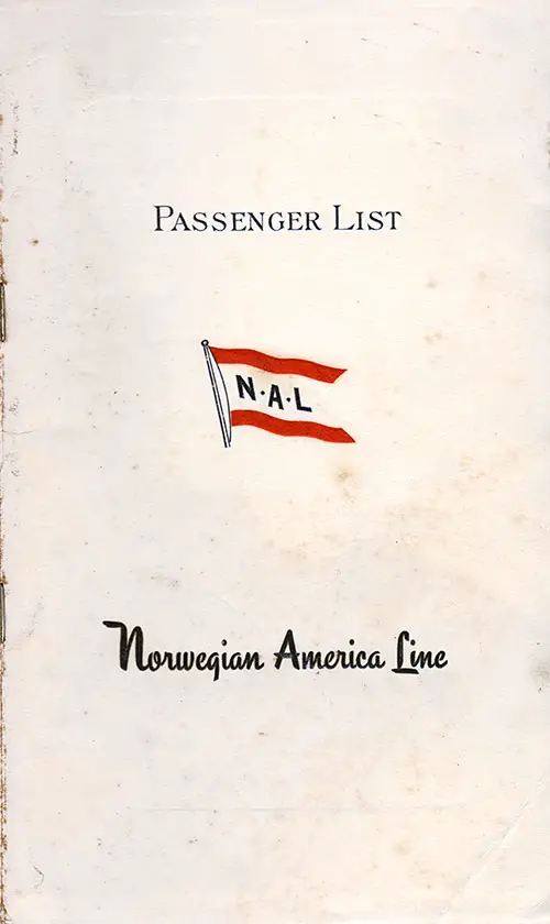 Front Cover, SS Stavangerfjord Passenger List - 14 July 1953