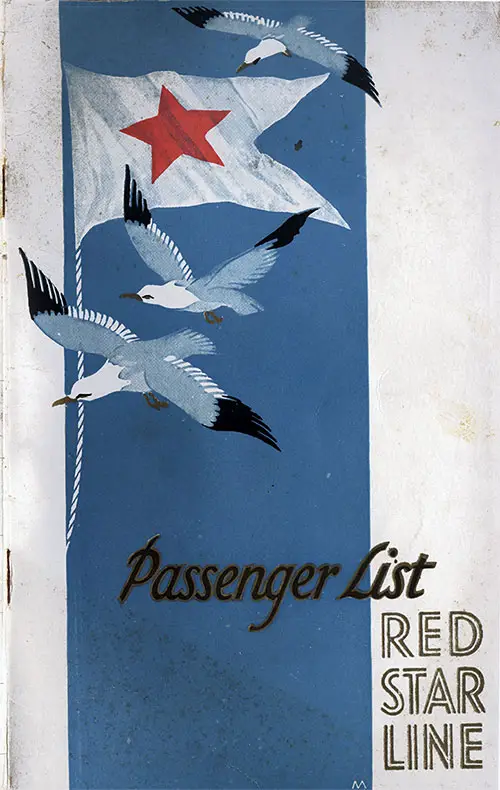 Front Cover, Red Star Line RMS Lapland Cabin Class Passenger List - 25 July 1930