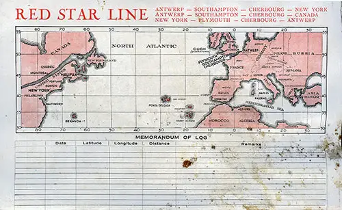 Track Chart, SS Lapland Passenger List 25 July 1930