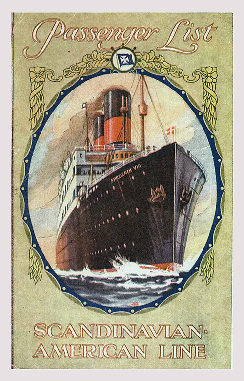 Front Cover, Scandinavian-American Line SS Hellig Olav Cabin and Tourist Third Cabin Passenger List - 27 July 1929.