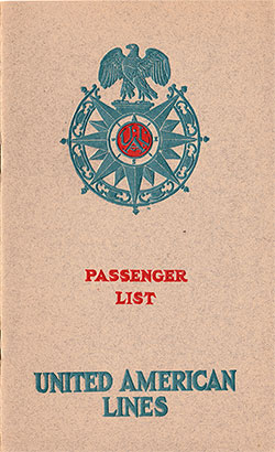 Front Cover of a First and Second Class Passenger List from the SS Reliance of the United American Lines, Departing 14 July 1925 from New York to Hamburg via Cherbourg and Southampton