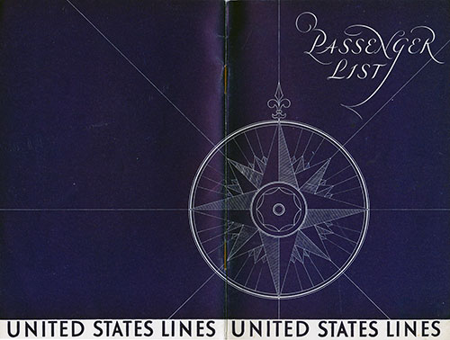 Front and Back Cover, United States Lines SS America Cabin Passenger List - 8 September 1930.