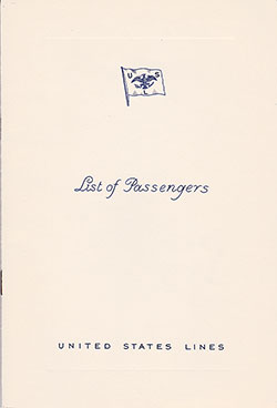 Front Cover of a Cabin Class Passenger List from the SS Manhattan of the United States Lines, Departing 18 July 1934 from New York to Hamburg via Queenstown (Cobh), Plymouth and Le Havre