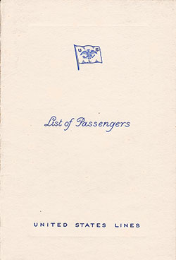 Front Cover of a Cabin Class Passenger List from the SS Manhattan of the United States Lines, Departing 24 October 1934 from Hamburg to New York via Southampton and Le Havre and Queenstown (Cobh)