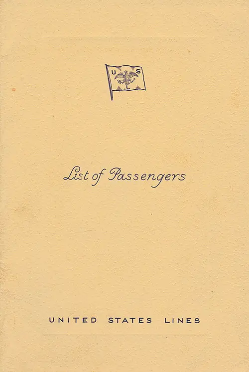 Front Cover of a Cabin Class Passenger List from the SS Manhattan of the United States Lines, Departing 11 March 1936 from Hamburg to New York via Le Havre, Southampton, and Cobh