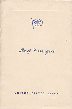Front Cover of a Cabin Class Passenger List from the SS Manhattan of the United States Lines, Departing 29 July 1936 from Hamburg to New York via Le Havre, Southampton, and Cobh