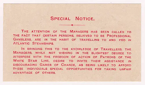 Insert, Special Notice - Professional Gamblers
