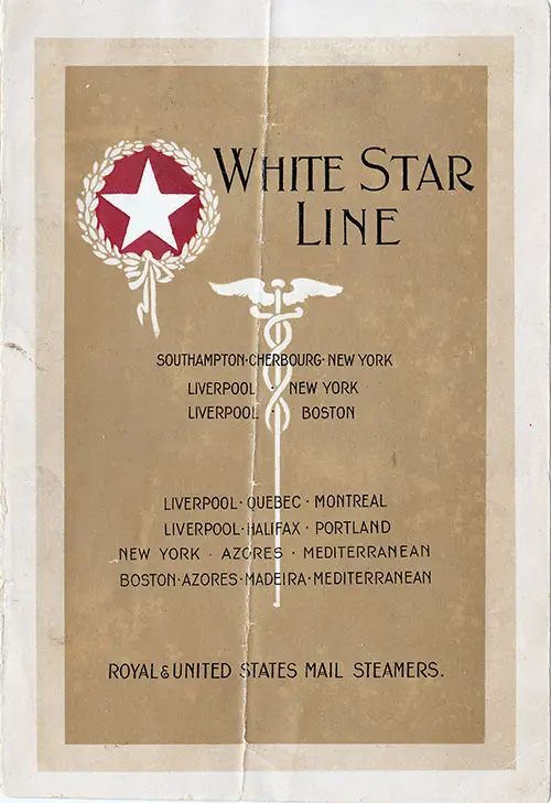 Front Cover, White Star Line RMS Baltic First and Second Class Passenger List - 22 December 1917.