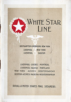 Front Cover, White Star Line RMS Baltic First Class Passenger List - 10 September 1921.