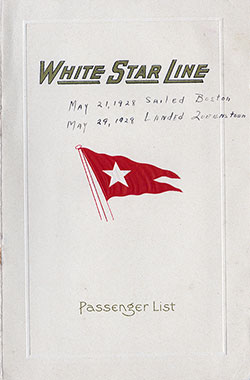 Front Cover, 1928-05-19 SS Celtic Passenger List