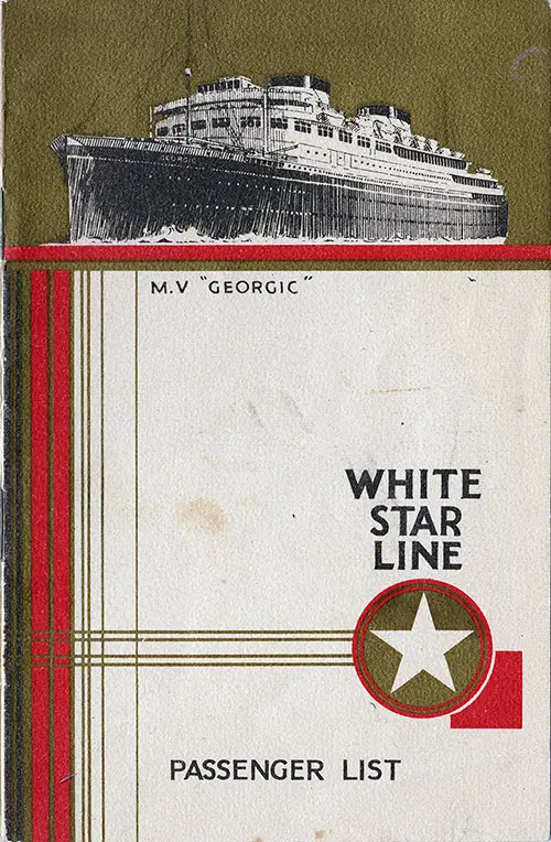 Front Cover, White Star Line RMS Georgic Cabin Class Passenger List - 30 July 1932.