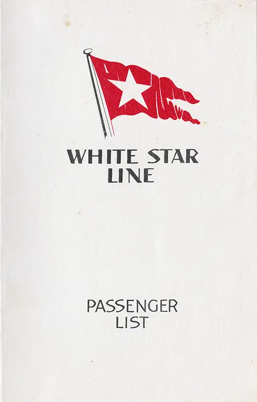Front Cover, White Star Line RMS Georgic Tourist Class Passenger List - 25 August 1932.
