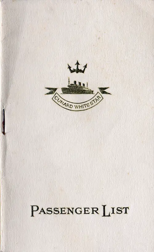 Front Cover, White Star Line SS Georgic Third Class Passenger List - 17 September 1937
