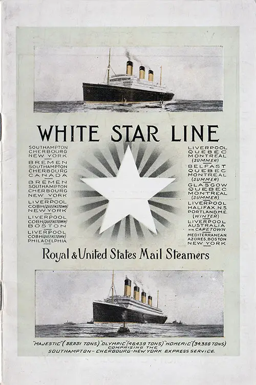 Front Cover, White Star Line RMS Homeric Second Class Passenger List - 5 September 1923.